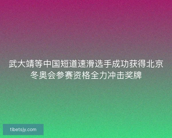 武大靖等中国短道速滑选手成功获得北京冬奥会参赛资格全力冲击奖牌